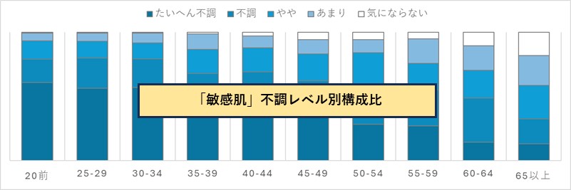 肌悩みを不調度の高低レベルに分けて重点マーケットを探索。敏感肌例